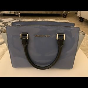 Michael Kors SELMA Saffiano Colorblock Glossy Satchel Crossbody Patent L…